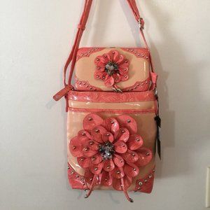 Coral Dahlia Crossbody Bag W/Matching Wallet